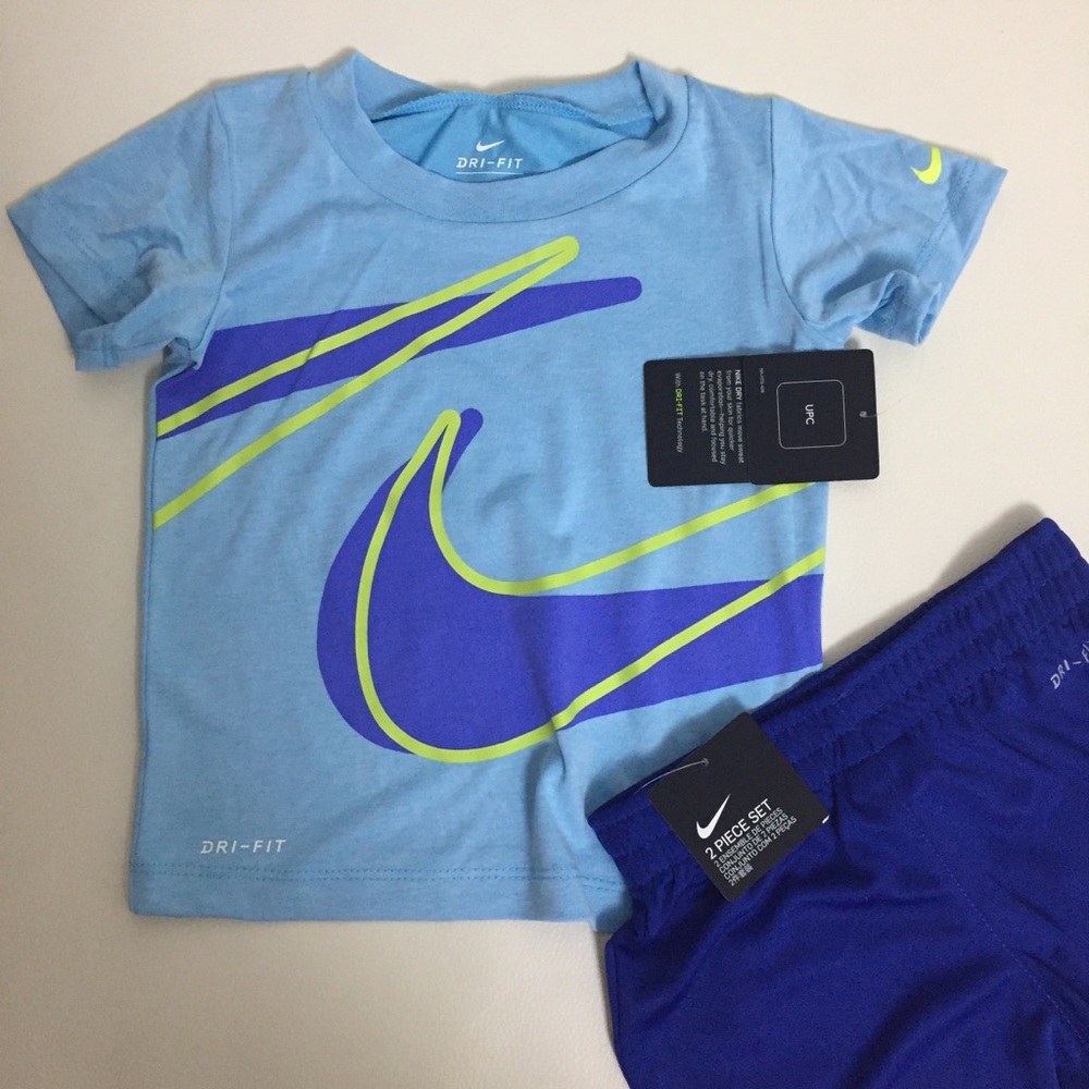 Nike Baby Boy Cute blue neon outfit shorts top - Picture 5 of 8